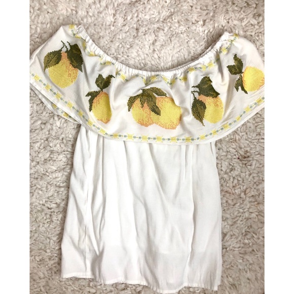 Blue Rain Off the Shoulder Lemon Francesca’s Top - Picture 2 of 3